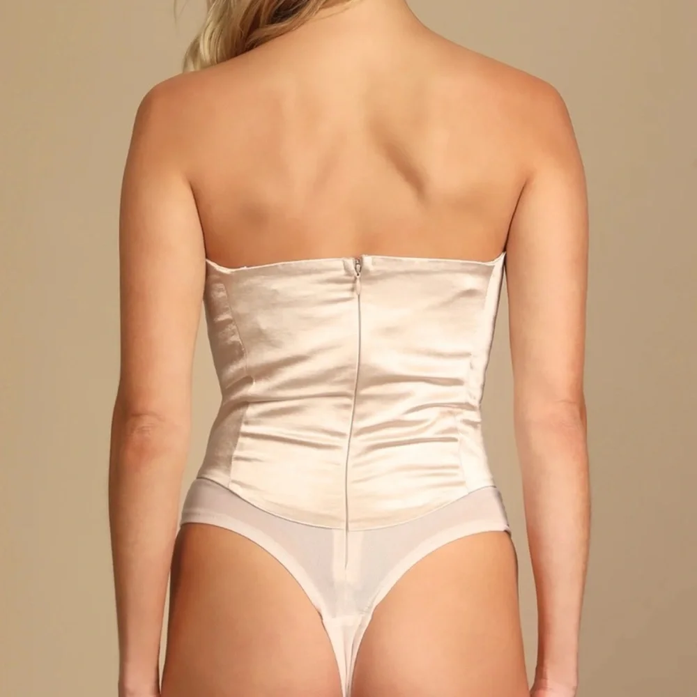 Lulus Cream Satin Bodysuit - Picture 2 of 5